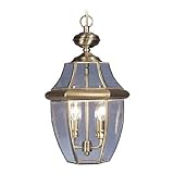 Livex Lighting 2255-01 Monterey 2 Light Outdoor Antique Brass Finish Solid Brass Hanging Lantern wit