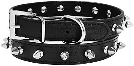 S Black Matte PU Leather Silver Spike Spiked Protective Adjustable Pet Dog Cat Collar Small 10.5"-13"