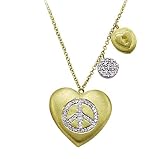 Meira T Puffed 14K Yellow Gold Heart embossed with pave set Diamond Peace Sign accented with Diamond Disc & Locked Heart Charm