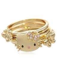 Hello Kitty by Simmons Jewelry Co. "Butterfly Kitty" Gold Plated with Swarovski Outline Stack Ring Set