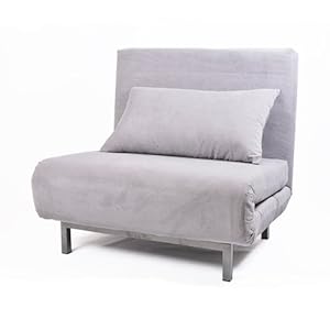 Grey Futon Single Sofa Chair Bed Metal Frame 360 Swivel Adjustable ... Grey Futon Single Sofa Chair Bed Metal Frame 360 Swivel Adjustable ...