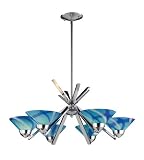 6 Light Chandelier In Polished Chrome And Carribean Glass