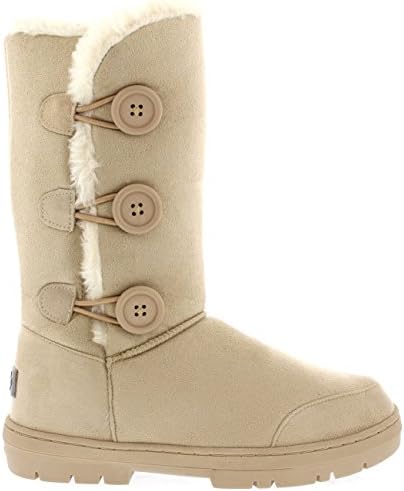 Womens Triplet Button Fully Fur Lined Waterproof Winter Snow Boots - Beige - 7 - 38 - AEA0173