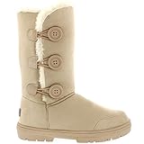 Womens Triplet Button Fully Fur Lined Waterproof Winter Snow Boots - Beige - 9 - 40 - AEA0173