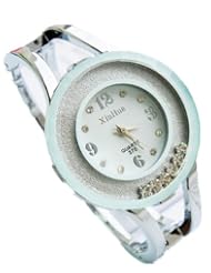 NingDom® Fashion Design Womens Link Ring Movable Crystals Bracelet Watches Silver Alloy Band Wrist Bracelet Quartz Watches (White)