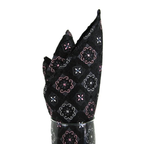 Men's - Black - Pink - Silk Woven Pocket Square