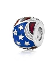 Sterling Silver USA Flag Charm with Enamel, Fits Pandora , Jovana, Chamilia, Troll Bracelet