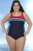 Delta Burke Sport Stripe Plus Size One Piece Swimsuit - Women's Swimwear Plus Size Swimsuit