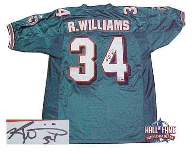Ricky Williams Autographed/Hand Signed Reebok Authentic Miami DolphinsTeal Jersey