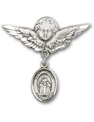Sterling Silver Baby Badge with St. Sophia Charm and Angel with Wings Badge Pin