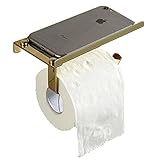 P6 ステンレス製 鏡面仕上げ ペーパーホルダー トイレットペーパーホルダー 棚付き トイレ キッチン タオルハンガー バスルーム (ゴールド)