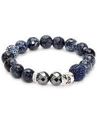 Very Me NEW YORK Sapphire Swarovski Crystal Faceted Blue Fire Agate Hematite-Color Bracelet, 10mm