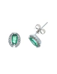 0.59CTW 14K White Gold Genuine Emerald and Diamond Stud Earrings