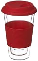 GROSCHE Glassen RED hand made double walled glass insulated travel coffee mug, 350 ml (12 fl oz)