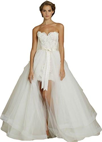 Wallbridal Sheath Beaded Lace Wedding Dress With Tulle detachable Train White US8
