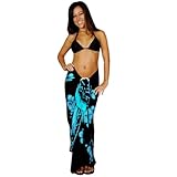 Ladies' Hibiscus Flower Sarong by 1 World Sarongs in Aqua Blue/Black