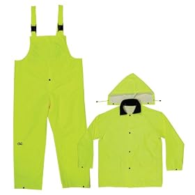 CLC Rain Wear R107L Safety Green Polyester 3-Piece Suit, Large