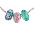 Pandora Style Charm Bead Set (Z108) Lampwork Style and Faceted Glass (Fits Troll too) ~ Pink & Green I