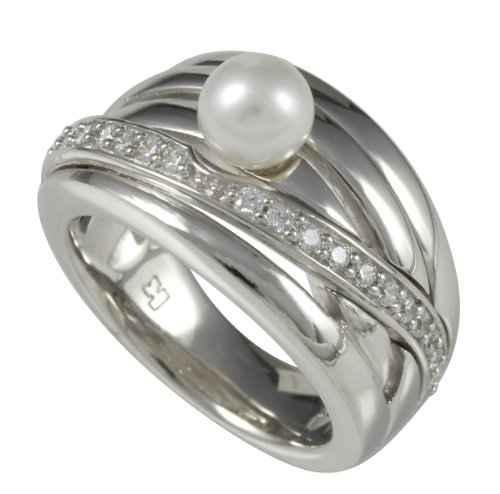 Merii Damen-Ring 925 Sterlingsilber rhodiniert S&uuml;&szlig;wasser-Zuchtperle wei&szlig; Gr. 54 (17.2) M05 Preisvergleich