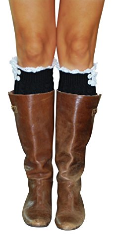 Lucky Love Knitted Boot Cuffs with Lace (Black)