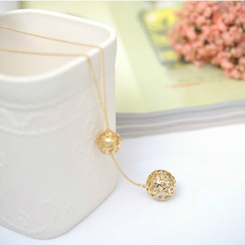 Fashion Women Gold Hollow Double Balls Pendant Adjustable Long Necklace