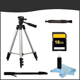 Pack of (2) Tripods for Panasonic Lumix GX1X and GX1XK + 16GB SD Card + 5 Bonus Items