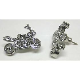 Chrome Sport Bike Motorcycle Rhinestone Stud Earrings