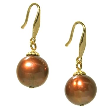 AAA 8.5-9.0mm Chocolate Pearl Drop Earrings on 14K Yellow Gold