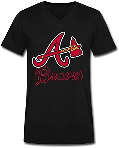 QINQING Atlanta Braves Design Men's Black Small V-neck T-Shirt