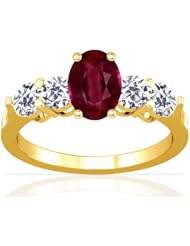 18K Yellow Gold Oval Cut Ruby Ring With Sidestones