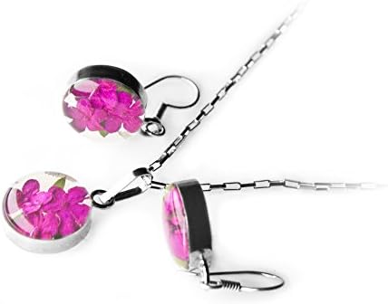 Sterling Silver Round Set with Real ElderFlower and Sterling Chain