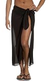 Dotti Women's Solid Georgette Side Tie Long Pareo, Black, One Size