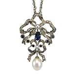 Victoria Chandelier White Cultured Drop Pearl with Iolite Sterling Silver Necklace/Brooch