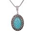 Yazilind Retro Oval Turquoise Pendant Carve Symbol Pendant Chain Necklace