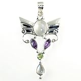 Amethyst, Peridot, Moonstone Angel Wings Pendant
