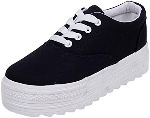 ONLEAVES Women's Canvas Platform Sneakers Low Top Trainers Black US 7