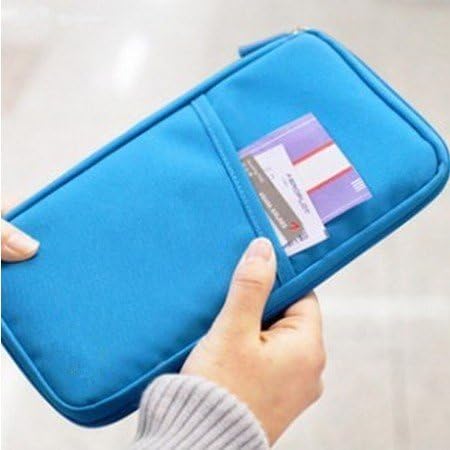 Blue Travel Wallet with Closure Zip Document Organiser Passport Ticket Holder-Blue
