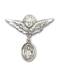 Sterling Silver Baby Badge with St. Kilian Charm and Angel with Wings Badge Pin