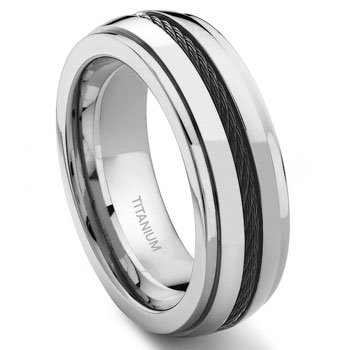 Titanium 8MM Black Cable Wedding Band Ring
