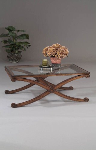 Rectangular Glass Top Cocktail Table w X-Shape Legs - Wellington On Sale