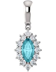 14K White Gold 8.00x4.00mm Marquise Cut Blue Zircon and Diamond Pendant -- LIFETIME WARRANTY