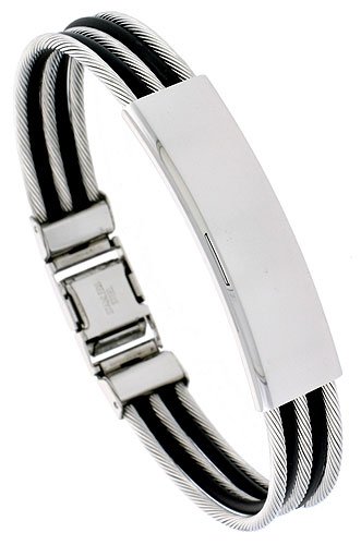 8 Solid Surgical Steel Cable and Rubber Bracelet