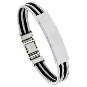 8 1 2 Gent's Surgical Steel   Carbon Fiber Bracelet 3 8 wide