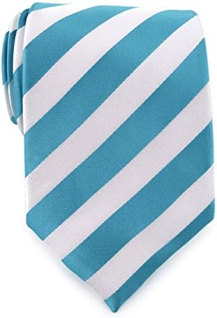 Uomo Vennetto Men's Turqoise and White College Stripe Woven Polyester Tie and Handkerchief Set