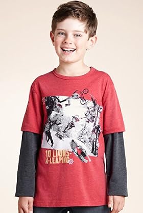 Crew Neck Long Sleeve Lion's Xmas T-Shirt