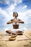 IMAGE OF Wallmonkeys Peel and Stick Wall Decals - Dark Skinned Girl Practising Yoga on the Beach - 18