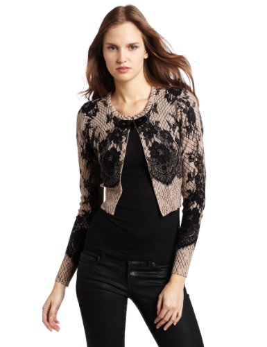 Tracy Reese Women's Tab Cardigan, Black/Nude, Petite