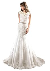 Tulle Lace Jeweled Beaded  Applique Empire   Waistline Mermaid  Dress with a Brush/Sweep Train  With a Bow(s)
