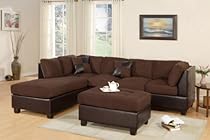 Big Sale Montpellier 3-piece Sectional Sofa Set in Microfiber/Faux Leather with Free Ottoman and Pillows (Chocolate)