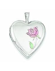 Genuine 14K White Gold 20mm White Gold Enamel Rose Heart Locket 2 Grams Of Gold 100% Satisfaction Guaranteed.